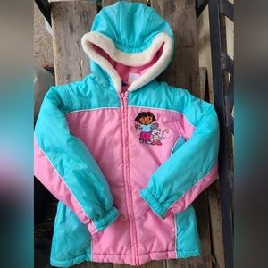 NICK JR SZ 6X GUC PINK / TURQUOISE w/ DORA THE EXPLORER Winter coat DATED 2007